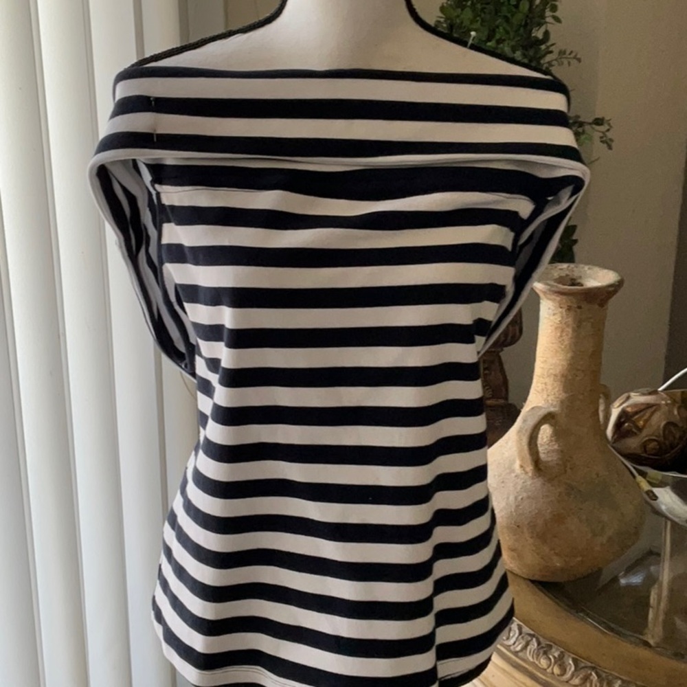 NAVY and White Striped Off-Shoulder Top NWOT